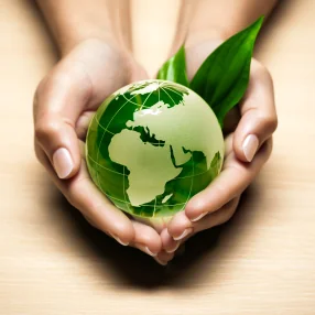mani che contengono il mondo e la natura